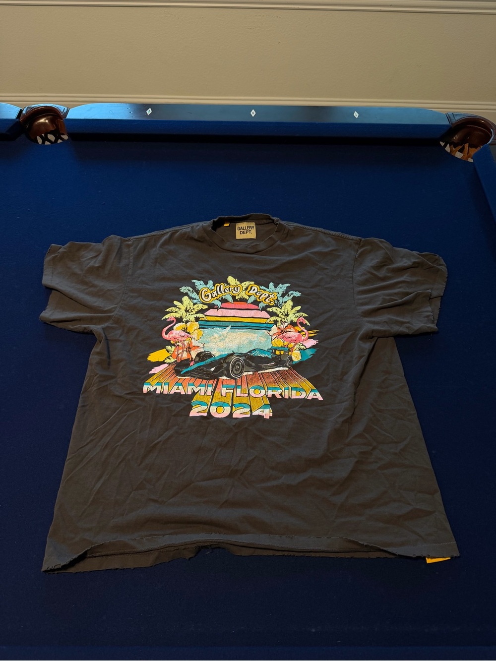 Gallery Dept Black Tee with Miami Florida 2024 Sunset Graphic